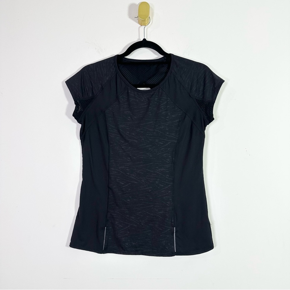Athleta Black Short Sleeve Crewneck Mesh Insert Tee Shirt